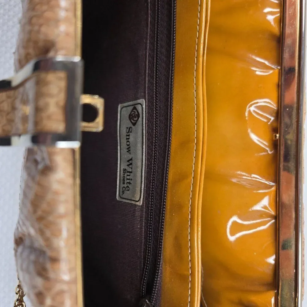 Vintage Snake Skin Leather Clutch Purse Gold Chain Strap